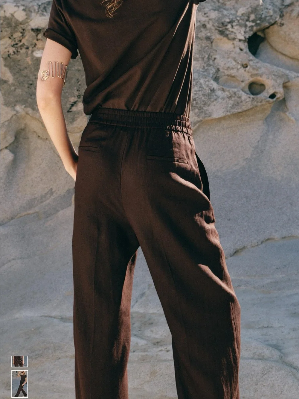 Zara Straight-Leg Linen-Blend Pants in Deep Brown
